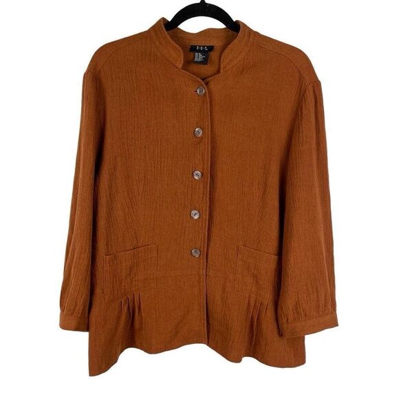 Vintage R.Q.T. Burnt Orange Linen Blend Button Down Blouse - Women’s XL - Picture 1 of 6